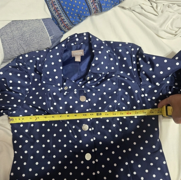 Chico's Sz 1 Windbreaker Rain Jacket Women's Navy Polka Dot Snap Front - Picture 7 of 7